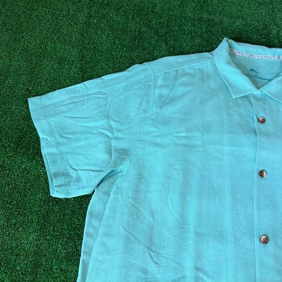Tommy Bahama Short Sleeve Floral Textured Woven Silk Solid Green Shirt Size XL - Picture 7 of 16